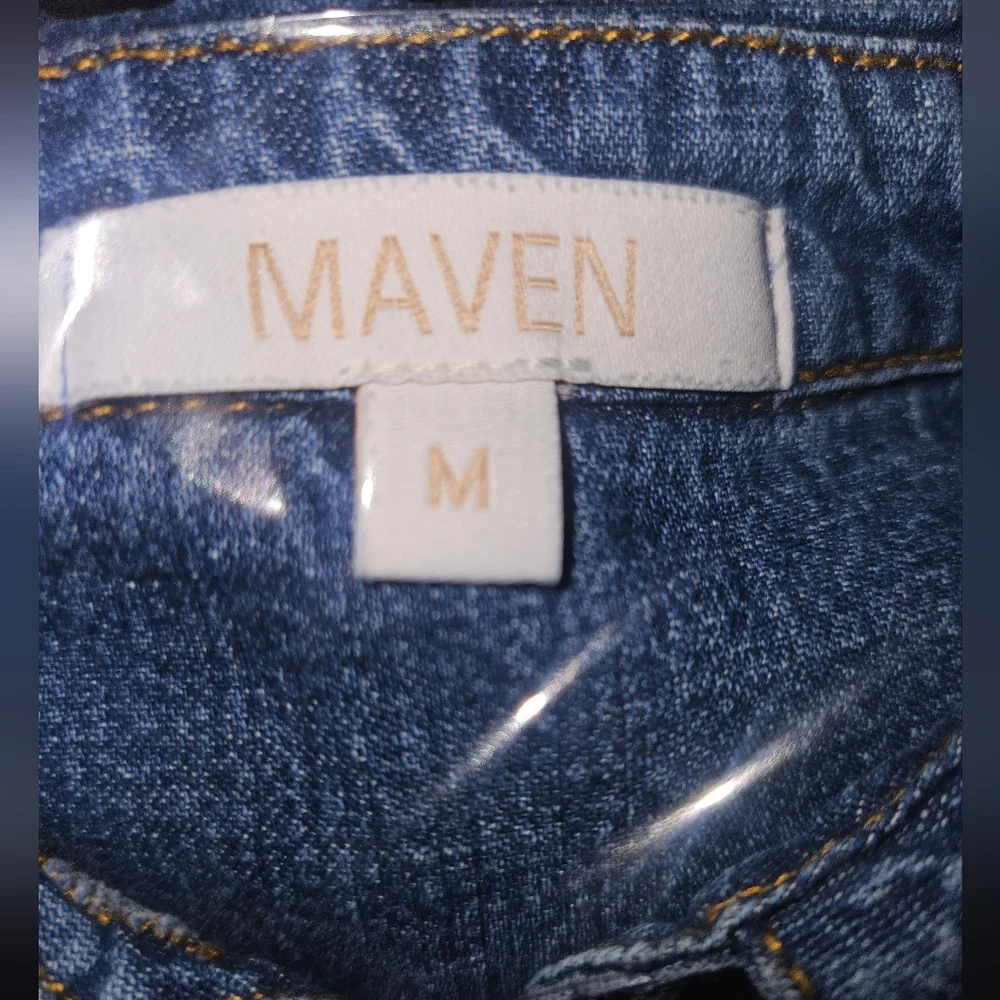 Maven Women's Blue Denim Puff Sleeve Button-down Babydoll Dress Size M